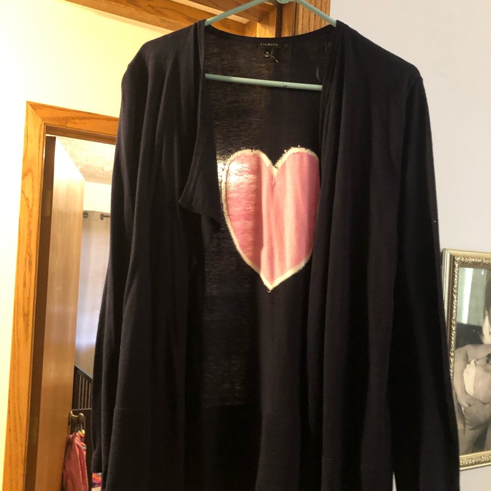Talbots navy cardigan with heart